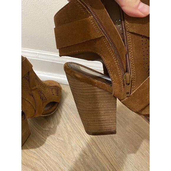 Naughty Monkey Womens Sz 10 Suede Boots Brown Open Toe Rear Zip Ankle Chunky - Picture 8 of 11